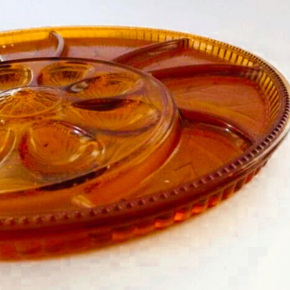 Indiana Glass Amber Depression Glass Egg & Relish Tray 13" - Picture 5 of 6